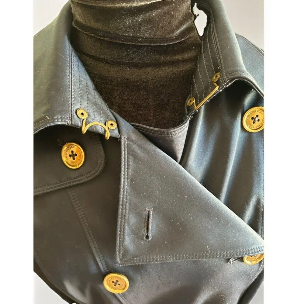 London Fog Heritage Double Breasted Belted Trench Dark Blue Satin Sheen Size L - Picture 10 of 16